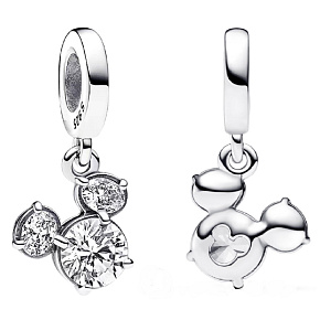 Prívesok striebro 925 Disney Glitter Mickey Mouse hlava silueta biely zirkón, prívesok náramok