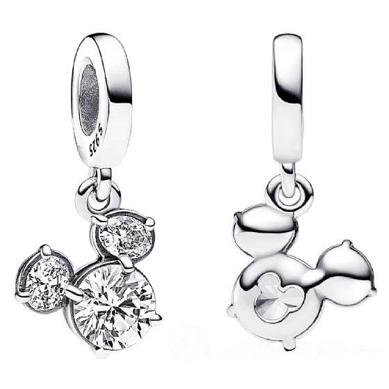 Prívesok striebro 925 Disney Glitter Mickey Mouse hlava silueta biely zirkón, prívesok náramok
