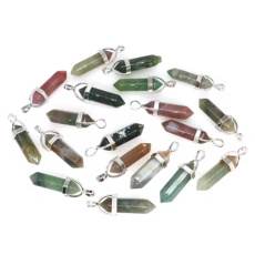 Achát India Kyvadlo šesťuholník prívesok prírodný kameň 41 x 13 mm, ručne vyrezávaný, dodáva odvahu a silu 1 kus