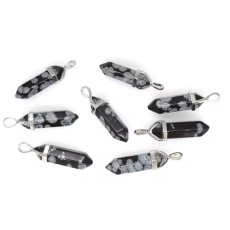 Obsidián vločkový Kyvadlo šesťhran prívesok prírodný kameň 41 x 13 mm, ručne vyrezávaný, kameň záchrany, 1 kus