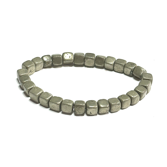 Pyrit náramok elastický prírodný kameň, kocka 6 - 7 mm / 16 - 17 cm, majster sebavedomia a hojnosti