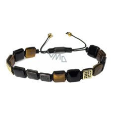 Tygří oko a černý onyx náramek přírodní kámen, velikostně nastavitelný, kámen slunce a země, přináší štěstí a bohatství a kámen životní síly Tygří oko a černý onyx náramek přírodní kámen, velikostně nastavitelný, kámen slunce a země, přináší štěstí a bohatství a kámen životní síly
