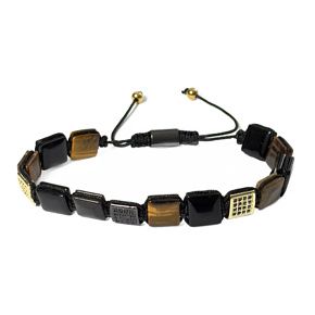 Tygří oko a černý onyx náramek přírodní kámen, velikostně nastavitelný, kámen slunce a země, přináší štěstí a bohatství a kámen životní síly Tygří oko a černý onyx náramek přírodní kámen, velikostně nastavitelný, kámen slunce a země, přináší štěstí a bohatství a kámen životní síly