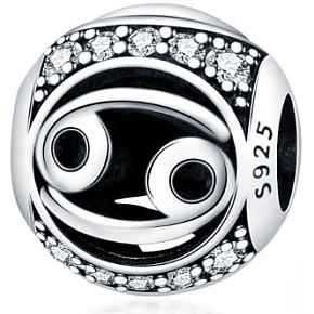 Rak, znamenie zverokruhu, striebro + zirkón prívesok na náramok, gulička 9 mm 1 kus