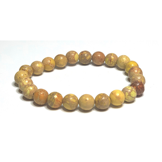 Jaspis / Regalit Imperial sea sediment zlatý náramok elastický zmiešaný minerál, guľôčka 8 mm / 16 - 17 cm