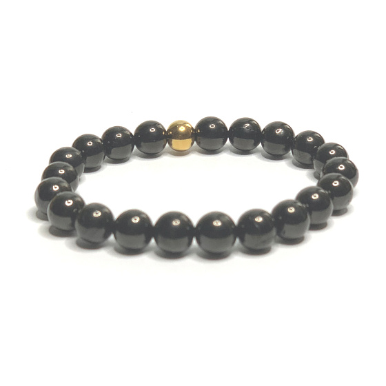 Uhlíkový krištáľový náramok elastický prírodný kameň, guľôčka 8 mm / 16 - 17 cm