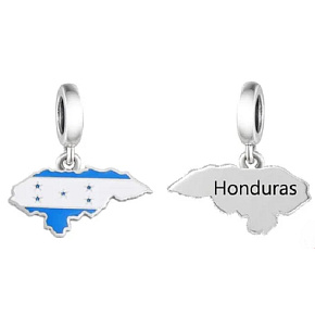 Charm Striebro 925 Honduras vlajka - hojdajúca sa mapa, prívesok na náramok cestovanie