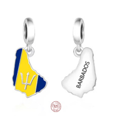 Charm Sterlingové stříbro 925 Barbados vlajka - houpající se mapa, přívěsek na náramek cestování