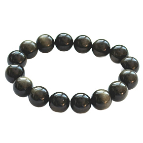 Obsidian zlatý náramek elastický přírodní kámen, kulička 12 mm / 16 - 17cm, kámen záchrany
