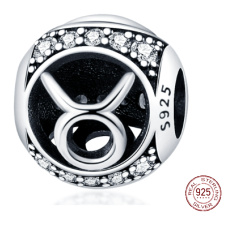 Býk, znamenie zverokruhu, striebro + zirkón prívesok na náramok, gulička 9 mm 1 kus