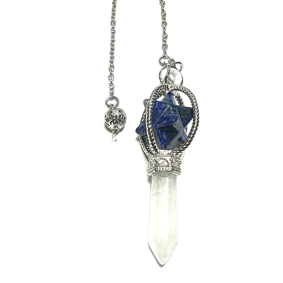 Lapis Lazuli Merkaba kyvadlo + číry kremeň, prívesok z prírodného kameňa, kameň transformácie