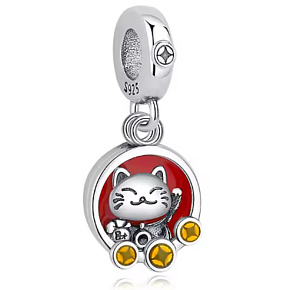Charm Japonsko - Maneki Neko s mincemi, kočky štěstí talisman bohatství a úspěchu, přívěsek na náramek cestování