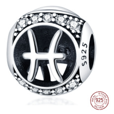 Ryby, znamenie zverokruhu, striebro + zirkón prívesok na náramok, gulička 9 mm 1 kus