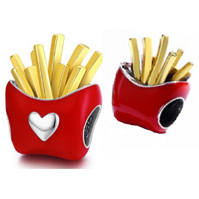 Prívesok Striebro 925 Hranolky, korálik na náramok, jedlo a pitie