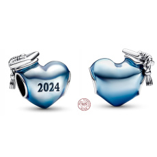 Prívesok zo striebra 925 Graduation Blue Graduation Heart 2024, korálik na náramok pri promócii