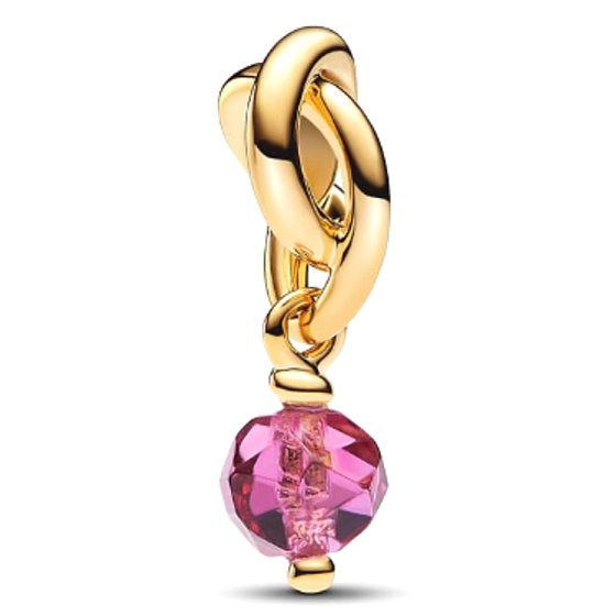Charm Striebro 925 Prepletený fazetovaný kruh večnosti ružový, prívesok na náramok symbol október