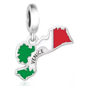 Charm Sterlingové stříbro 925 Itálie Benátky vlajka - houpající se mapa, přívěsek na náramek cestování