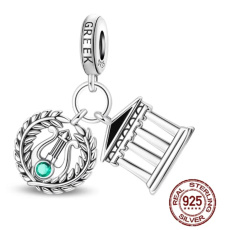 Charm Sterlingové stříbro 925 Řecko | Parthenon & lyra, harmonie a síla antiky, přívěsek na náramek cestování