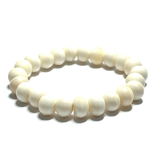 Kosť z Jaka biela Tibetský náramok elastický prírodný kameň, guľôčka 10 mm / 16 - 17cm, ochranný predmet, amulet