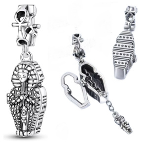 Charm Sterlingové stříbro 925 Egypt  – mumie faraona & tajemství starověku,2v1  přívěsek na náramek cestování
