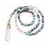 108 Mala Larimar náhrdelník meditačné šperky, prírodný kameň surový kryštál, nuget 6 - 9 mm, prívesok 8 - 15 x 45 - 70 mm