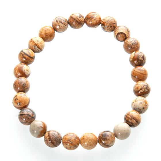Jaspis obrázkový náramok elastický prírodný kameň, guľôčka 8 mm / 19 cm, kameň pozitívnej energie