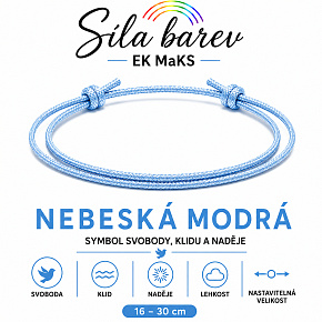 Šňůrkový náramek Síla barev – Nebeská modrá | Symbol svobody, klidu a naděje | nastavitelný 16 - 30 cm