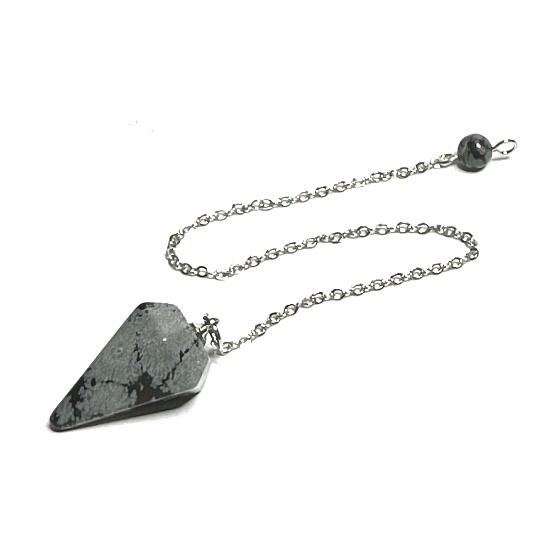 Obsidiánové kyvadlo z prírodného kameňa 2,5 cm + 18 cm retiazka s korálkami, záchranný kameň