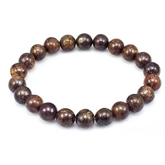 Bronzitový náramok elastický prírodný kameň, guľôčka 8 mm / 16 - 17 cm, vysoko ochranný kameň