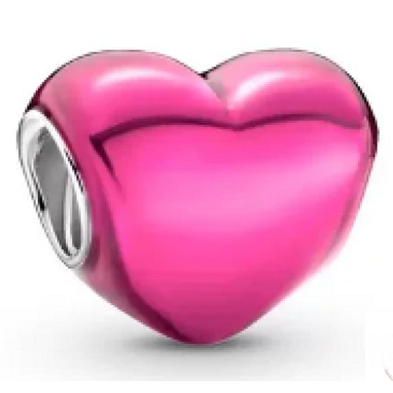  Metalické růžové srdce, stříbrný 925 korálek na náramek