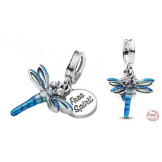 Charm Sterlingové stříbro 925 Vážka modrá 2v1 Svobodný duch, přívěsek na náramek zvíře
