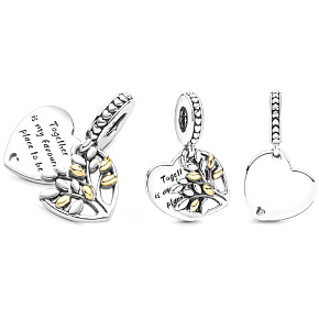 Prívesok zo striebra 925 Srdce a strom života 2v1, prívesok na náramku rodina