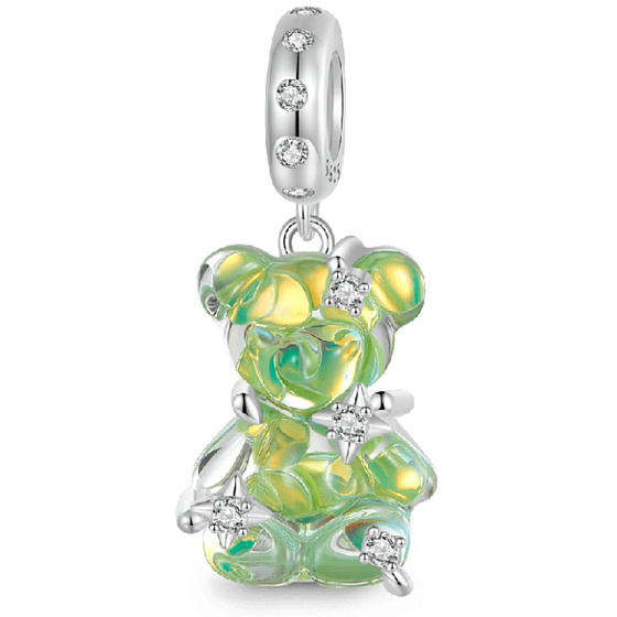Charm Striebro 925 Medveď zelený fantastický sen, prívesok na náramok zviera