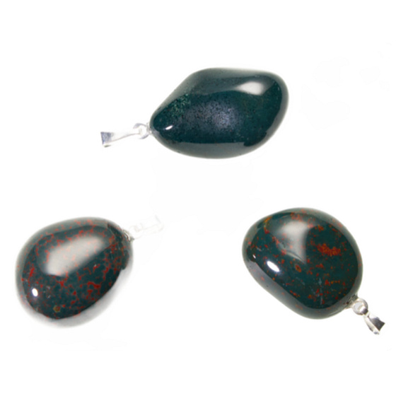Heliotrop / Bloodstone India Troml prívesok prírodný kameň, 2,2-3 cm, 1 kus, kameň odvahy