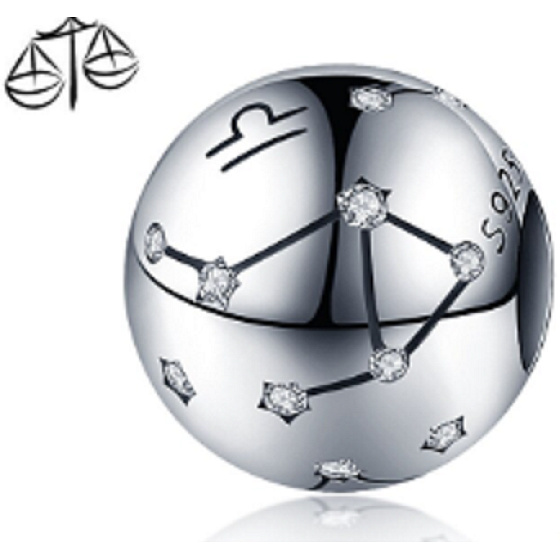 Znamenie zverokruhu Váhy, prívesok na náramok + zirkón, gulička 9 mm 1 kus