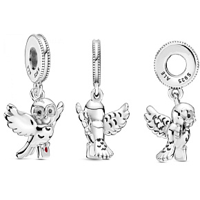 Charm Harry Potter - Sova Hedviga s listom, prívesok na náramok Charm Harry Potter - Sova Hedviga s listom, prívesok na náramok