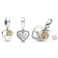 Striebro 925 Strom života, srdce, mama, prívesok rodinný náramok 2v1
