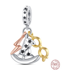 Striebro 925 Harry Potter klobúk, okuliare, jazva, prívesok na náramok 3v1