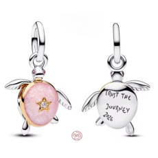 Charm Sterlingové stříbro 925 Želva Trust the Journey s růžovým kamenem, přívěsek na náramek zvíře