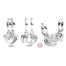 Prívesok zo striebra 925 Srdcia spojené 2v1, prívesok na náramok z lásky