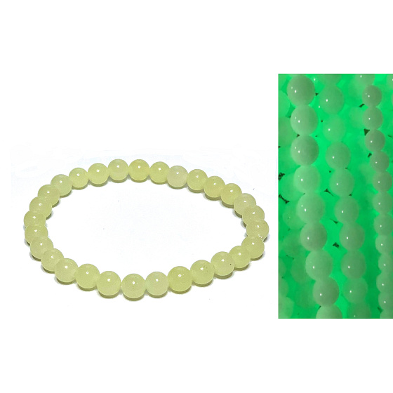 Nefrit Luminois Light Fosforeskujúci, žltý svietiaci v tme, náramok z elastického prírodného kameňa, korálik 6 mm / 16 - 17 cm