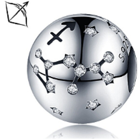 Znamenie zverokruhu Strelec, prívesok na náramok + zirkóny, guľôčka 9 mm 1 ks