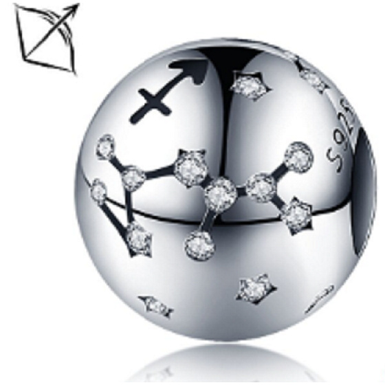 Znamenie zverokruhu Strelec, prívesok na náramok + zirkóny, guľôčka 9 mm 1 ks