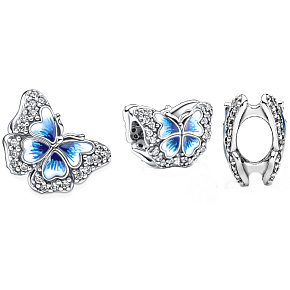 Šarm Striebro 925 Modrá trblietavá korálka motýľa na náramku pre zvieratá