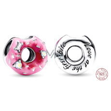 Prívesok Striebro 925 Doughnut charm - donut s kubickým zirkónom a smaltom, korálik na náramok, jedlo a pitie Prívesok Striebro 925 Doughnut charm - donut s kubickým zirkónom a smaltom, korálik na náramok, jedlo a pitie