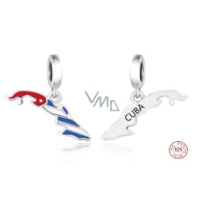 Charm Sterlingové stříbro 925 Cuba vlajka - houpající se mapa, přívěsek na náramek cestování Charm Sterlingové stříbro 925 Cuba vlajka - houpající se mapa, přívěsek na náramek cestování