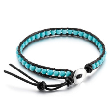 Tyrkenitový kožený náramok z prírodného kameňa, ručne vyrobený, zapínanie, guľôčka 4 mm / 17 - 23 cm, kameň mladých ľudí, ktorí hľadajú životný cieľ
