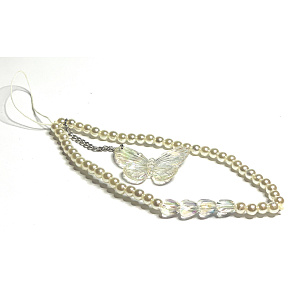 Prívesok proti strate mobilného telefónu s perlami, motýľ, obvod 30 cm Prívesok proti strate mobilného telefónu s perlami, motýľ, obvod 30 cm