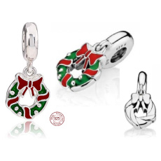 Šarm Striebro 925 Vianočný veniec, náramok prívesok Vianoce