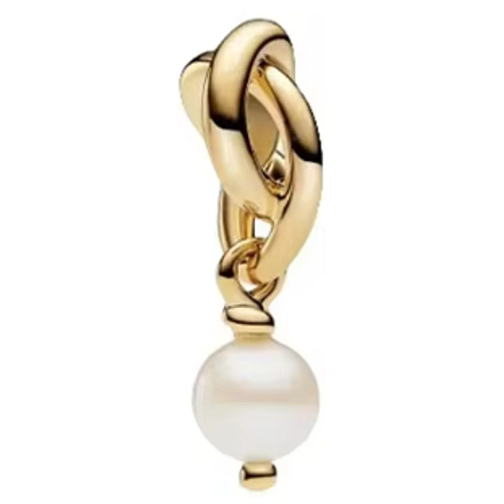 Charm Striebro 925 Prepletený kruh večnosti perla biela, prívesok na náramok symbol červený